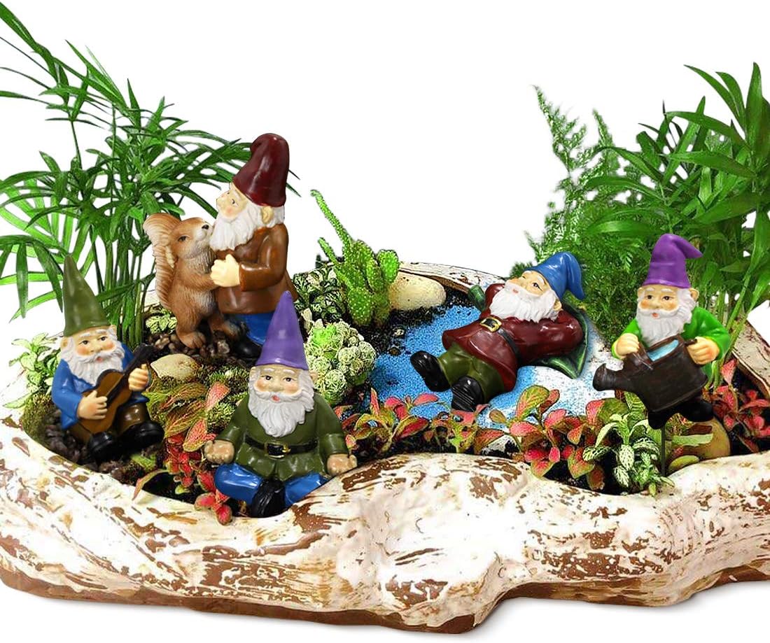 Garden Miniature Gnomes Set of 5PCS,Happy Life Gift for Outdoor Fairy Garden Yard Lawn Décor