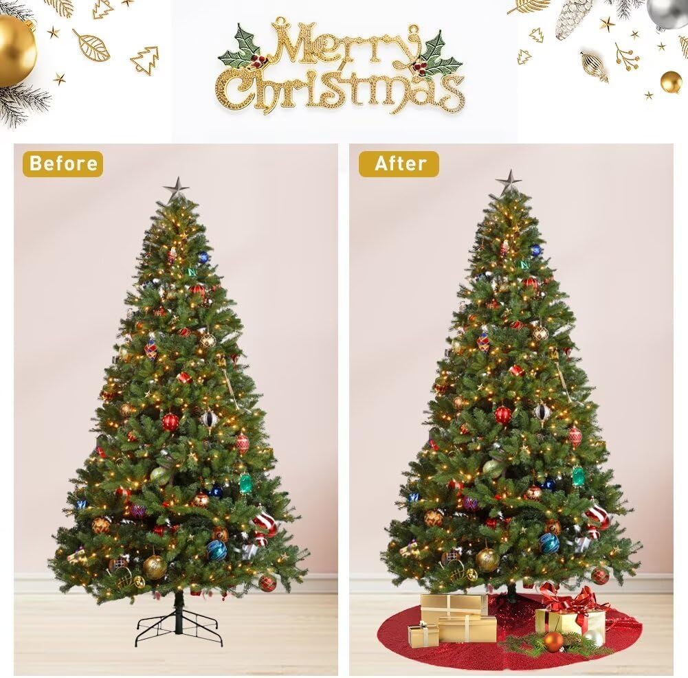 Eternal Beauty Christmas Tree Skirt, 36 Inch Red Sequin Tree Skirt Small Xmas Tree Skirt for Christmas Tree Decorations