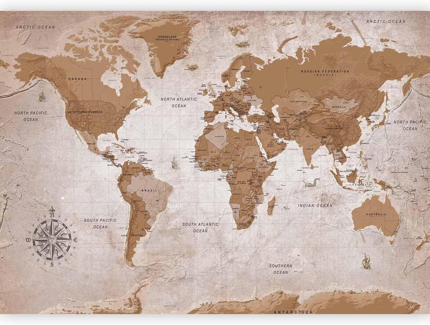 artgeist Wall Mural World Map 193x138 in - XXL Peel and Stick Self-Adhesive Wallpaper Removable Large Sticker Foil Wall Decor Print Picture Image Design Map of The World k-A-0108-a-a