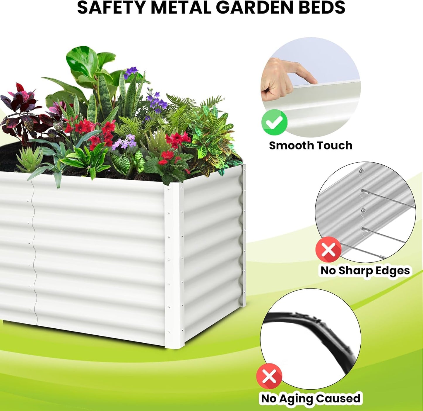 Galvanized Raised Garden Bed Outdoor, 2 Pcs 6x3x2FT Outdoor Large Planter Raised Beds Open Base with Safety Edge and Glove for Vegetables Flowers Ground Planter, White