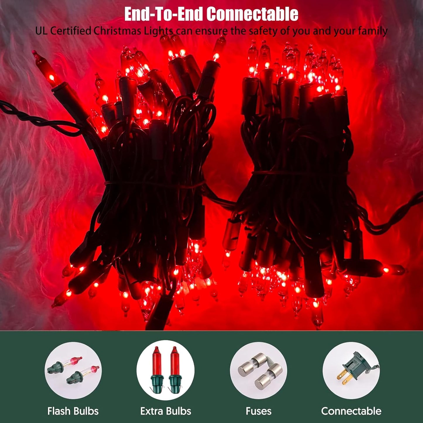 HISHINY Christmas Lights 100 Count Red Christmas Tree String Lights with Green Wire for Outdoor Indoor Christmas Decorations Wedding Decorations Valentines Day Decor,UL Certified (21feet)
