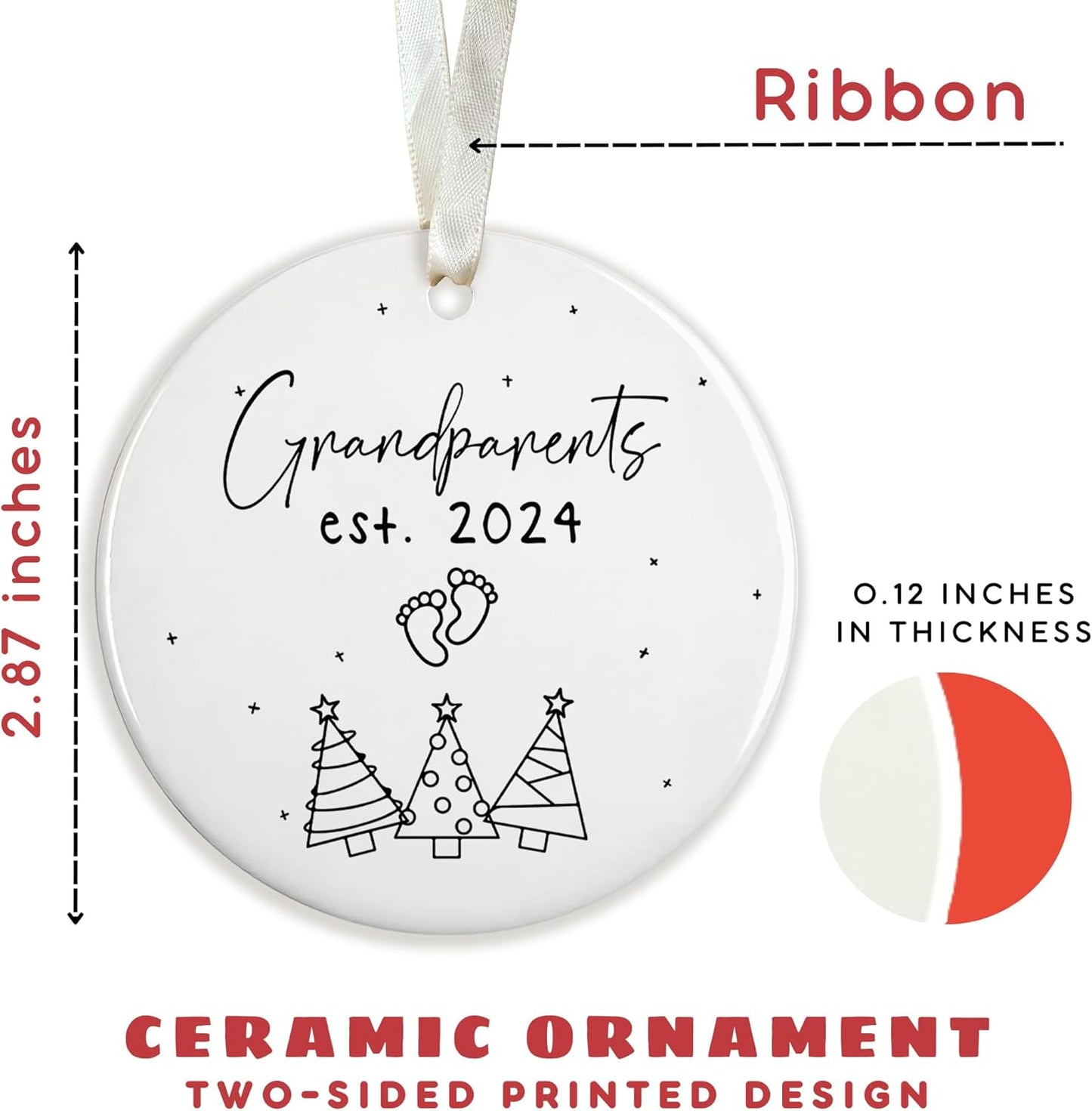 Grandparents Ornament - Grandma Grandpa Ornaments - Promoted to Grandma Grandpa 2024 Ornaments - Ceramic Ornament