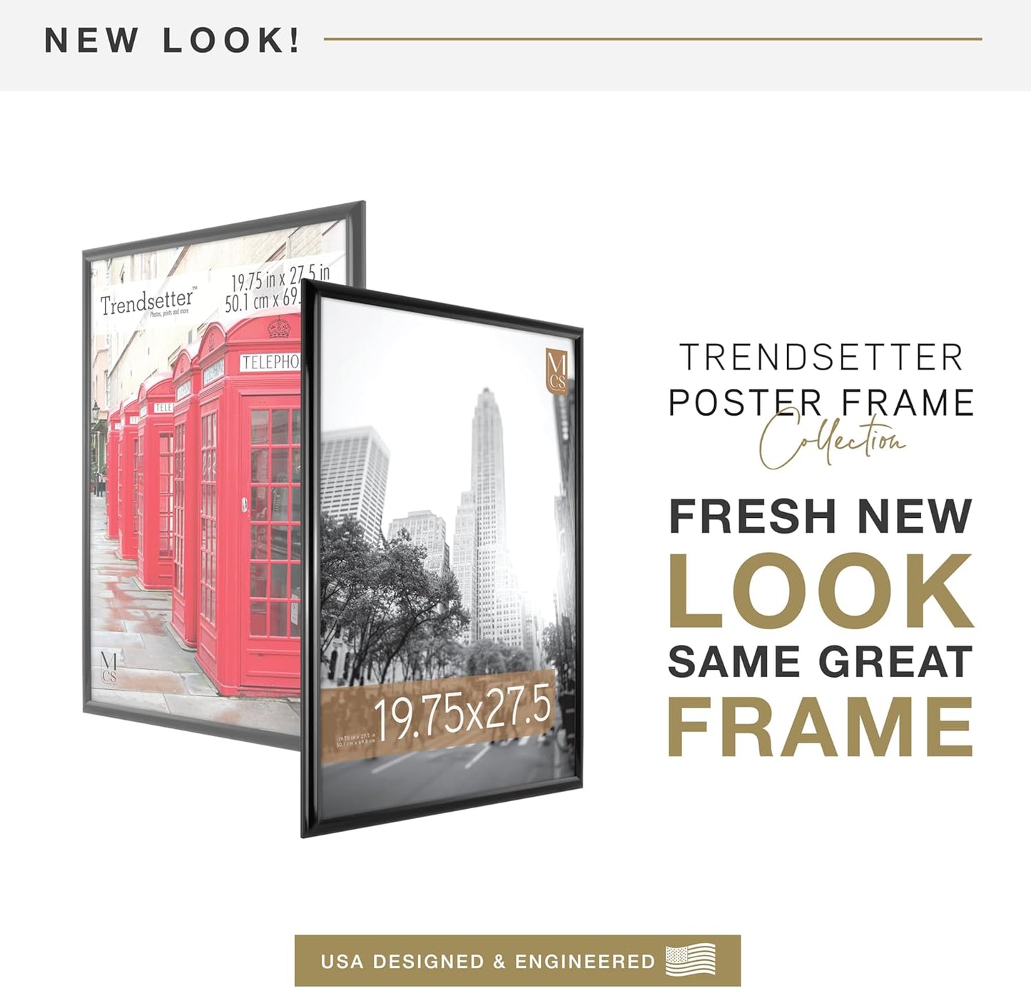 MCS Trendsetter 19.75x27.5 Poster Frame Black High-Gloss, Vertical & Horizontal Wall Hanging Large Picture Frame for Photos, Posters & Art Prints (1-Pack)