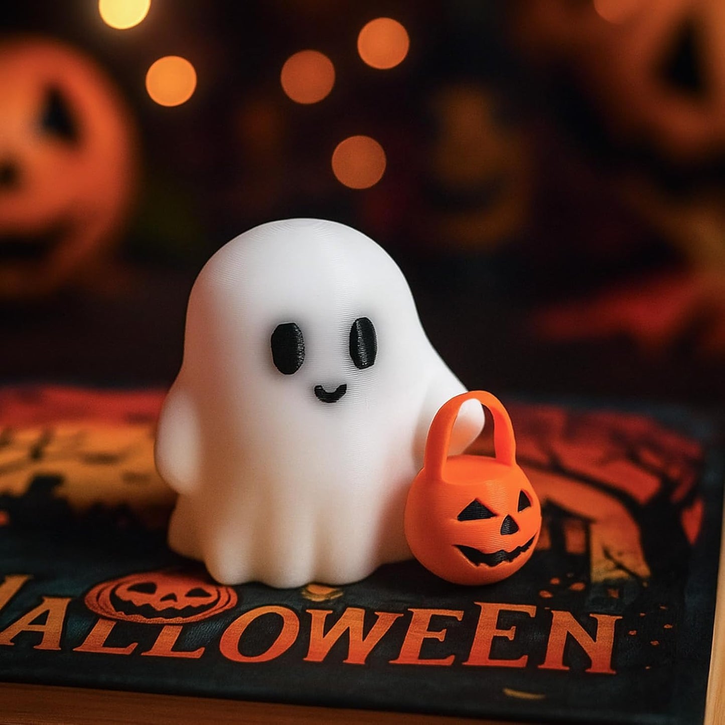 Halloween Ghost Figurine, Cute Spooky Resin Ghost with Pumpkin Basket Statue, Funny Decor for Halloween Decorations Indoor, Porch Indoor Home Decor Gifts