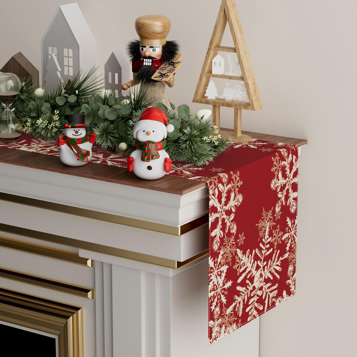 Red Snowflakes Winter Christmas Table Runner - Festive Holiday Dining Decor (Available in 4 Sizes)