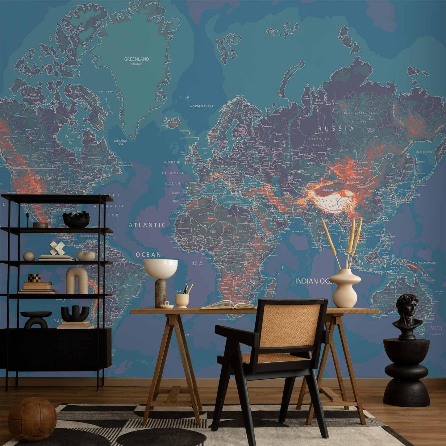 artgeist Premium Wall Mural World Map 79x55 in - XXL Non-Woven Wallpaper Fleece Wall Decor Photo Print Picture Image Design Home Map of The World k-A-0061-a-d