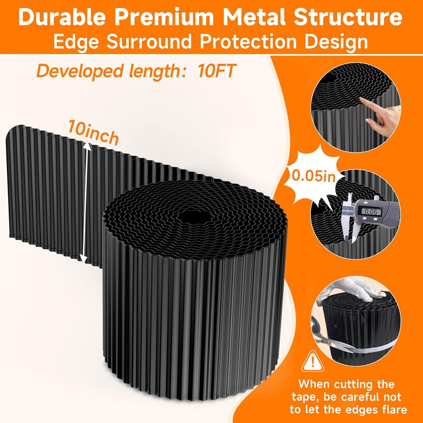 Corrugated Garden Edging, 10"×10Ft Galvanized Steel Landscape Edging & Lawn Edging Border, Metal Garden Border for Flower Beds, Garden，Lawn，Raised Beds & Tree Surrounds (Black)