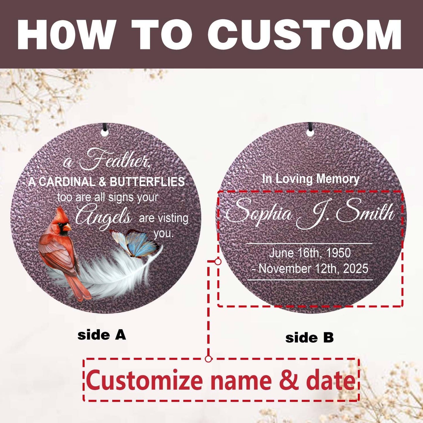 ASTARIN Custom Cardinal Wind Chimes for Loss of Lover Mom Dad, Butterfly Wind Chime Memorial Sympathy Gifts for Remembrance, Windchimes in Memory of a Loved One