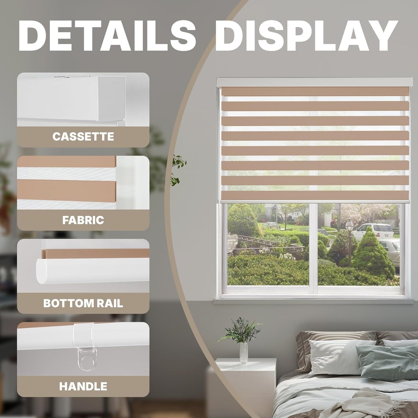 HESTIA Cordless Zebra Blinds Light Filtering Roller Shades UV Blocking Blackout Privacy Indoor Window Blind for Home Office Day and Night, Beige,31" W x 60" H