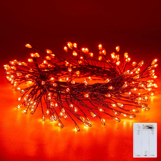 Fairy Lights Battery Operated, Twinkle String Lights Waterproof Silver Wire 5 Feet 60 Led Firecracker Starry Lights for DIY Wreath Home Party Bedroom Mason Jar Indoor Halloween Decoration, Orange