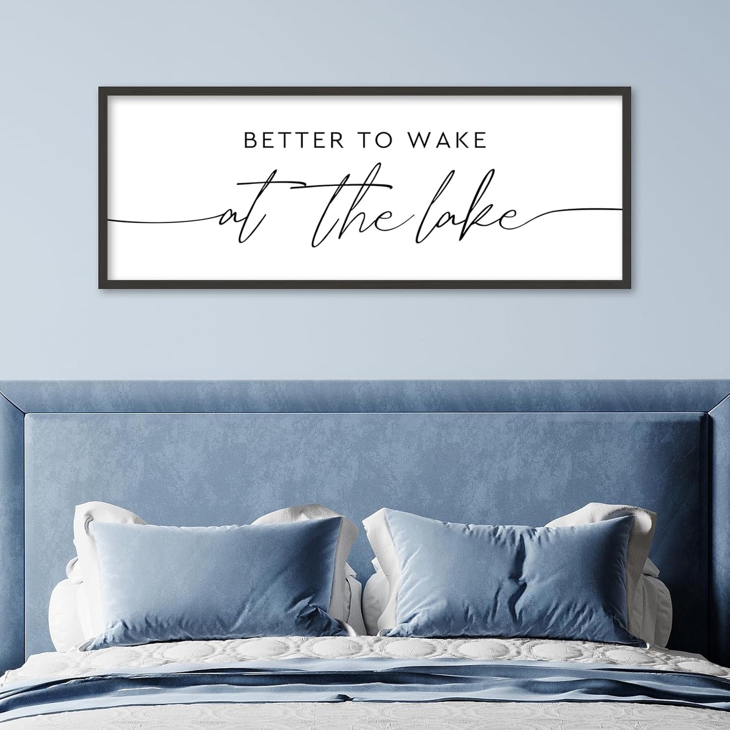 SRSZHIYUE Better To Wake At The Lake Wall Decor Above Bed Sign 32"×12" for Lake House Bedroom Over Bed Large Wood Framed Wall Hanging Art (Black)