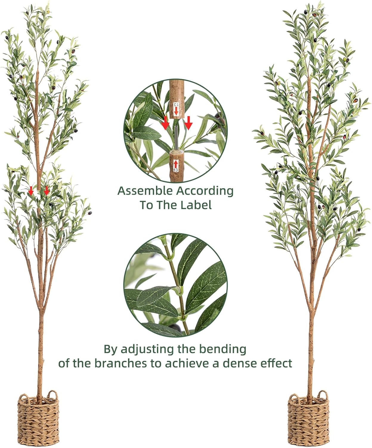 7ft Artificial Olive Tree with LED Fairy Lights & Woven Planter - Lifelike Faux Silk Plant with Realistic Leaves & Fruits and Natural Trunk for Indoor Home Office Living Room Bedroom Foyer Decor