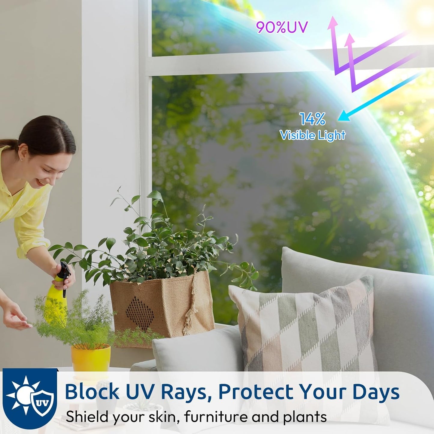 rabbitgoo Window Privacy Film One Way Window Tint for Home, Removable Reflective Heat Sun Blocking Anti UV Glass Door Covering, Mirror Tinting Film House Office, 35.4 in X 13.1 Feet, Black Silver