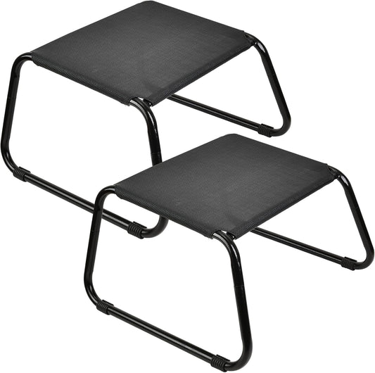 Outdoor Ottomans,Patio Foot Rest Portable Side Table Solid Steel Frame Small Seat All Weather Footrest for Indoor Outdoor Use 2 Pieces Black