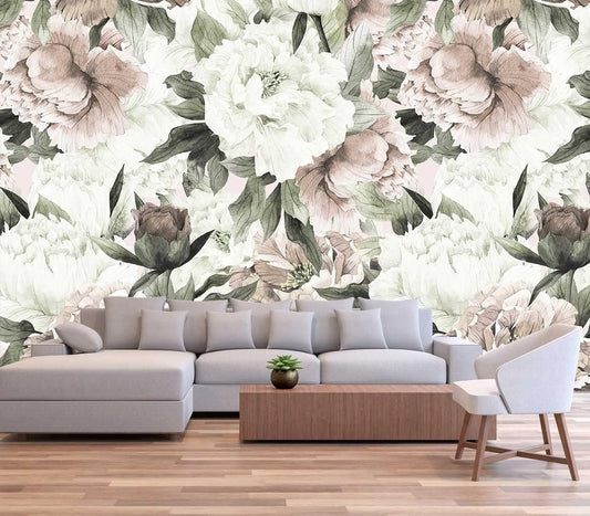 Roses and Banana Leaves Wall Mural Wallpaper for Bedroom and Living Room(Not Self-Adhesive)