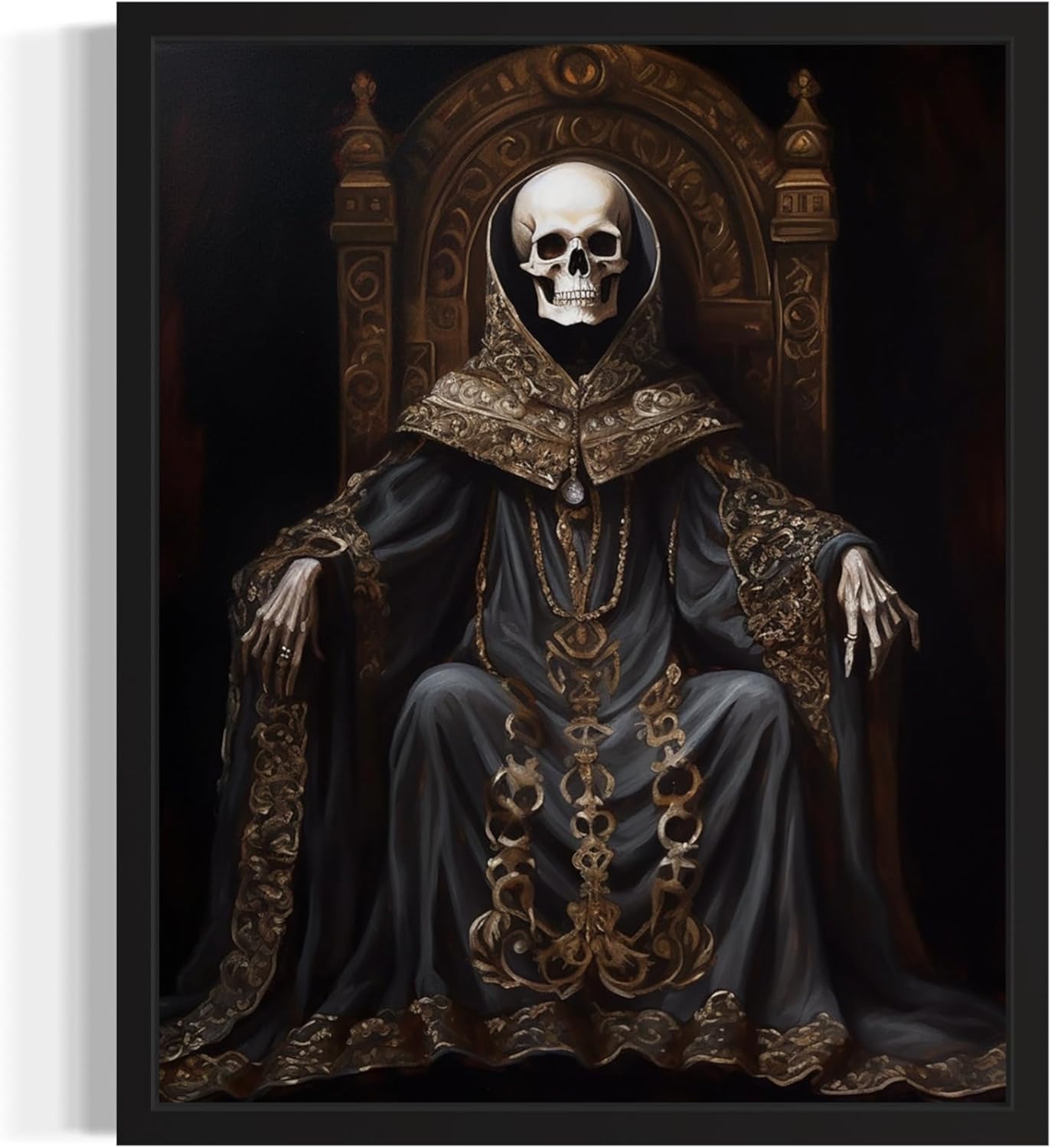 Skull King Poster Art Print, Halloween Scary Vintage Wall Art Academia Spooky Painting Decoration for Horror Prints, Gothic Posters Bedroom Decor 89 (Skull King 1, 16 x 20 inches, Black Frame)