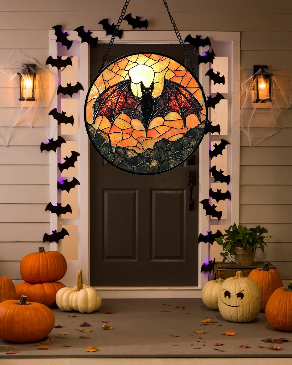Stained Glass Window Hanging, Black Bat Sun Catcher for Door Home Decor Animal Suncatcher Christmas Mother's Day Birthday Gifts for Women Men Mom and Nana 11.8 in