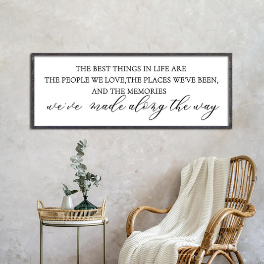 The Best Things in Life Wall Decor Sign 32 x 12 Inch Memories Inspirational Quotes Wood Framed Family Entryway Living Room Home Wall Art for Farmhouse Bedroom Room (Black)