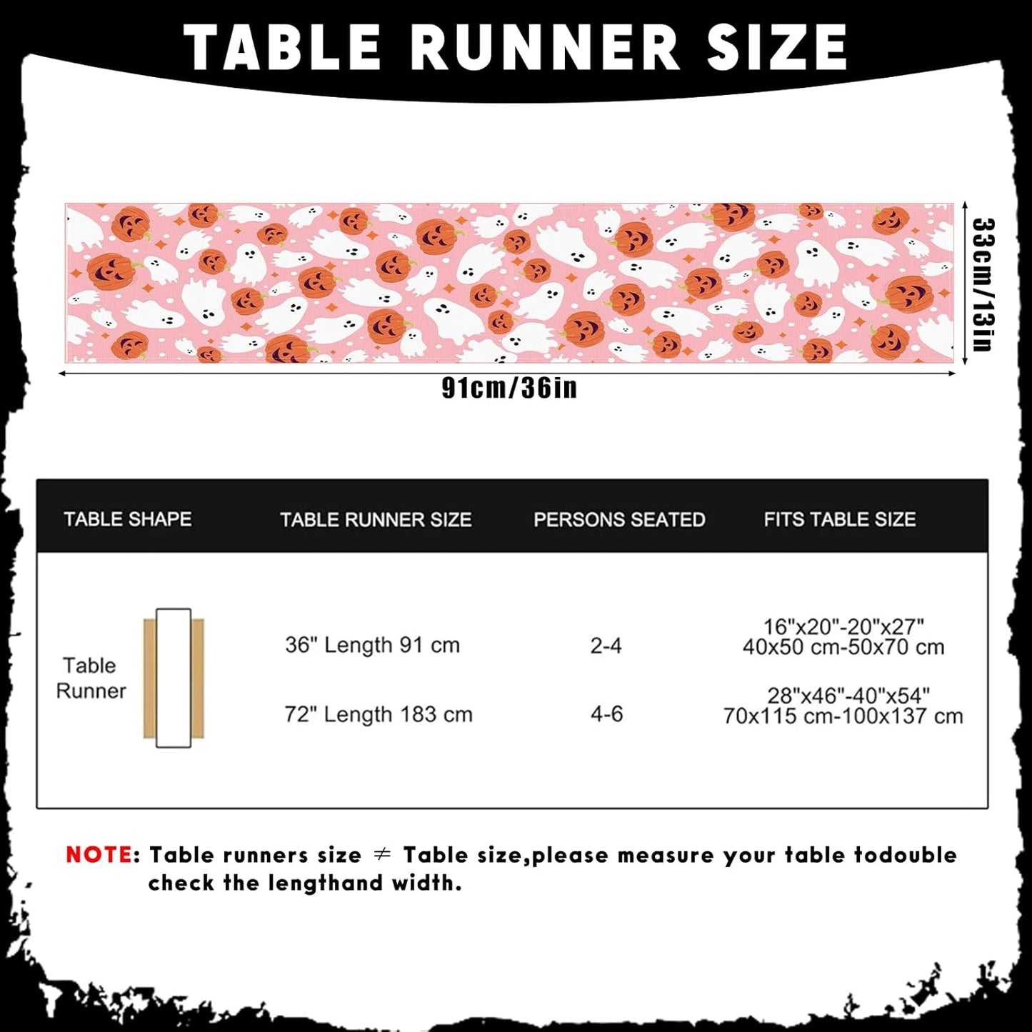 Halloween Table Runner Cute Spooky Ghost Pumpkin Table Linen Runner Pink Kitchen Dining Decoration Holiday Halloween Table Decoration for Holiday Indoor Outdoor Home Party Decor 13x36 Inch