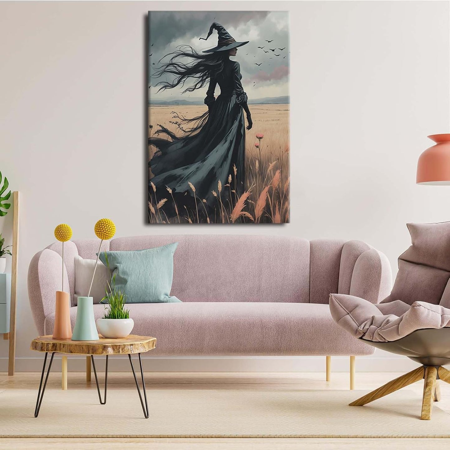 JFHCQJPK Gothic Decor Canvas Wall Art Witch in Rice Field Halloween Art Decor Print Nature Print Victorian Home Bedroom8x12in Frameless