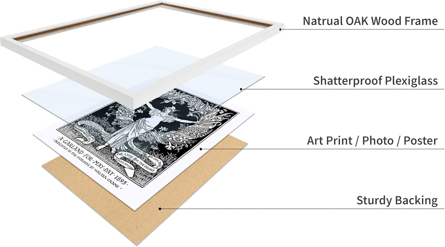 Poster Master Vintage Walter Crane Poster - Retro A Garland for May Day Print - Socialist Art - Gift for Him, Her, Men, Women - Wall Decor for Home, Office, Living Room, 16x20 White Framed