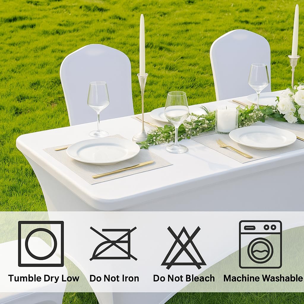 Craft And Party 2 Pack 4ft White Spandex Tablecloth – Fitted Stretch Cover – Universal Fit for Folding Tables – Wrinkle-Free, Washable – Ideal for Parties, Weddings, Events