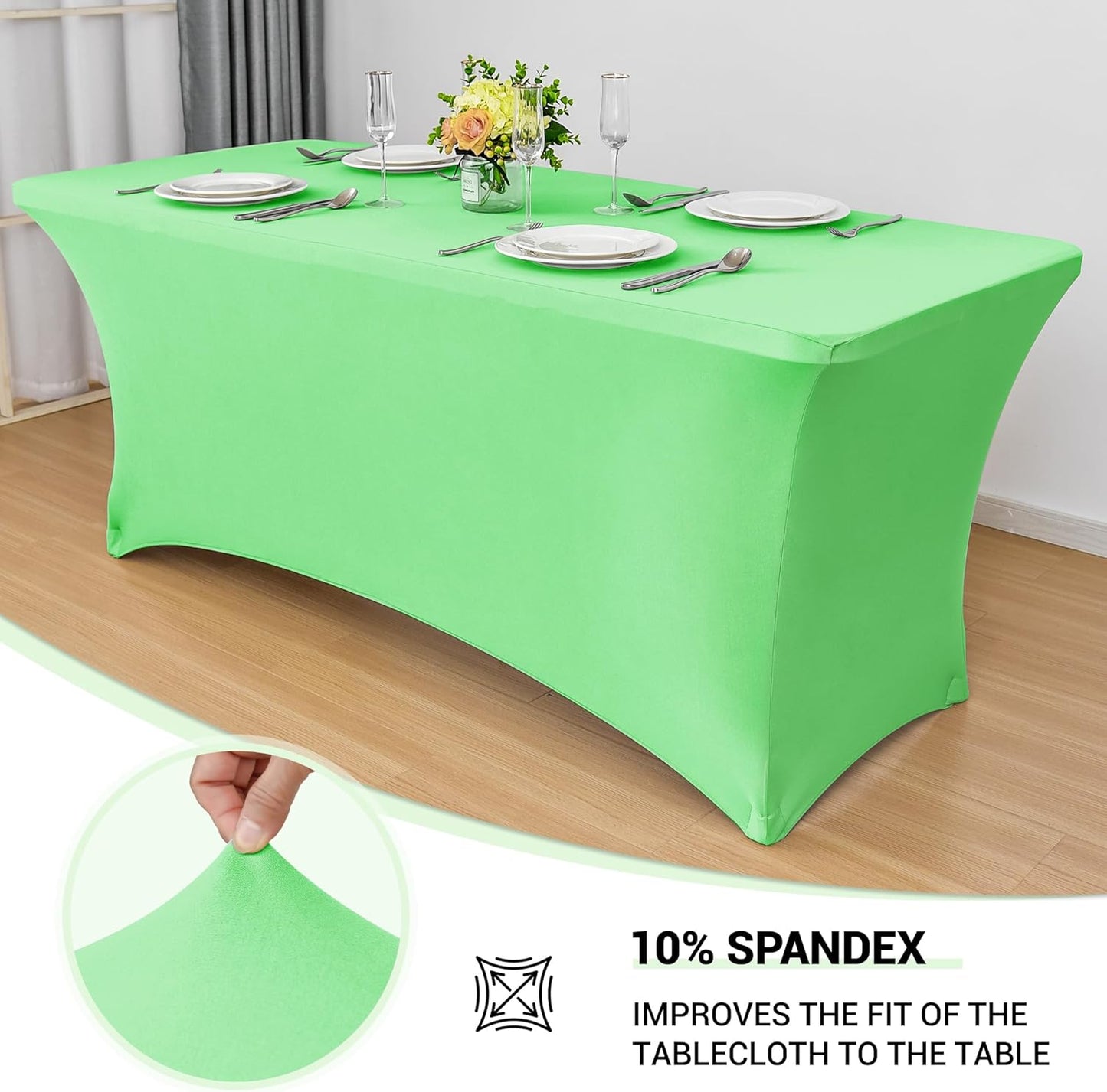Obstal Spandex Table Cover 6ft Fitted Tablecloth Rectangular - Stretch Folding Table Cloth Rectangle for Birthday Party Wedding Banquet, Grass Green, 72L x 30W Inch