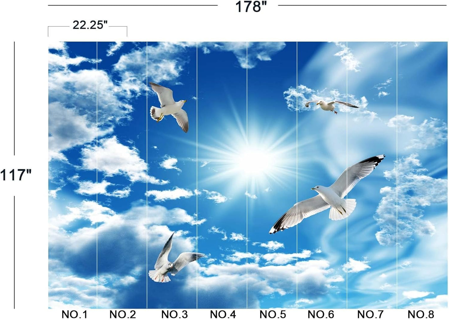 Blue Sky, White Clouds, Sunshine Seagull Ceiling Wall Mural Wallpaper 178" x 117"
