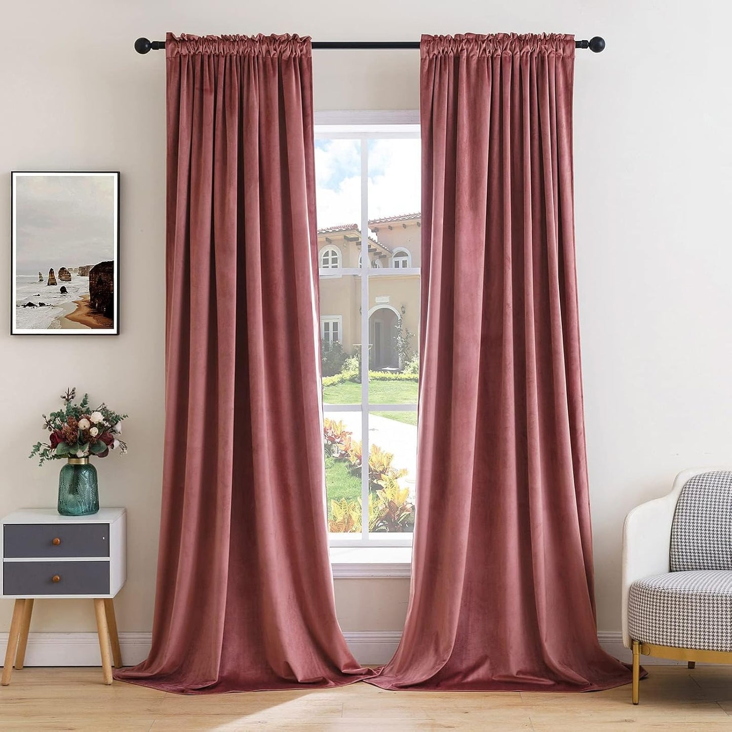 MIULEE Dusty Rose Pink Velvet Curtains Thermal Insulated Blackout Curtain Drapes for Bedroom Living Room Darkening 120 Inches Long Curtains Panels Rod Pocket Set of 2