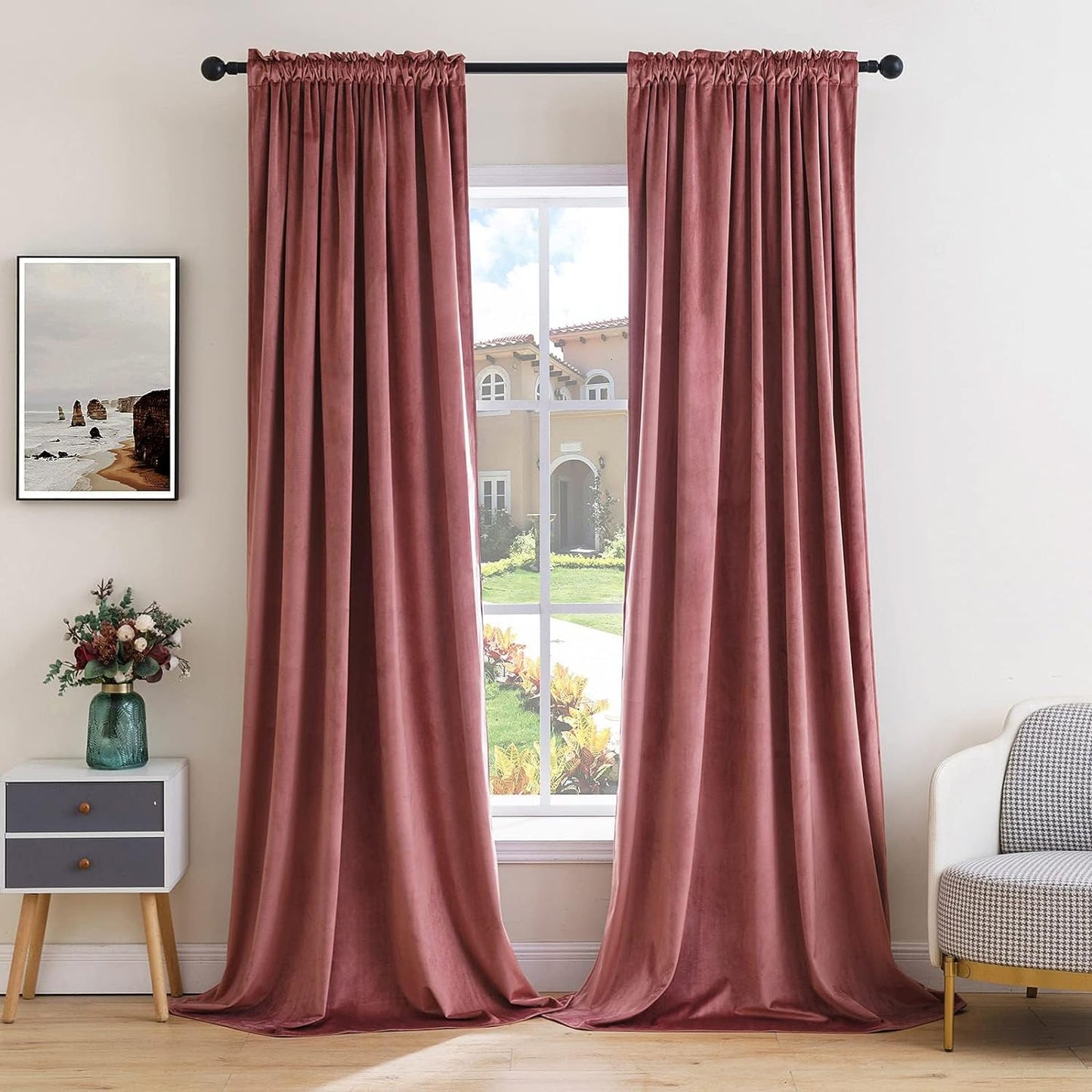 MIULEE Dusty Rose Pink Velvet Curtains Thermal Insulated Blackout Curtain Drapes for Bedroom Living Room Darkening 100 Inches Long Curtains Panels Rod Pocket Set of 2