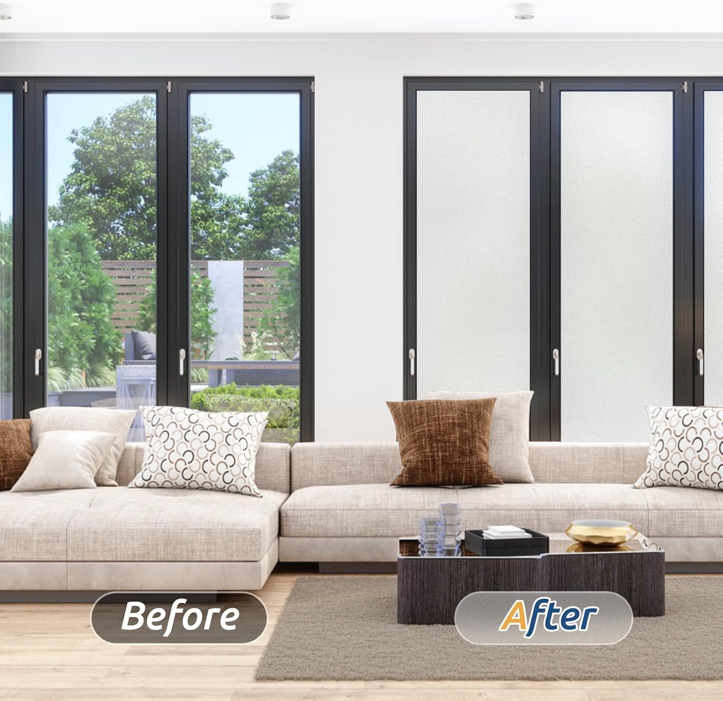 rabbitgoo Window Privacy Film, Frosted Glass Window Clings, Static Cling UV Heat Blocking Door Stickers for Home Bathroom, Removable Indoor Decal Coverings Day and Night, Pure, 23.6 x 118.1 Inches