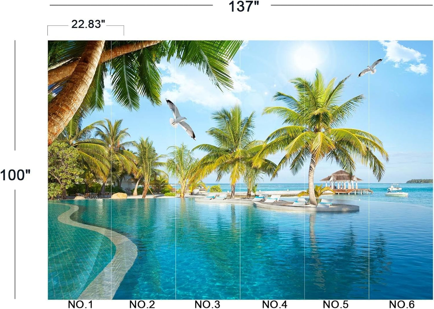 Palm Trees and Blue Sky Summer Island Wall Mural Wallpaper for Bedroom 137" x 100"