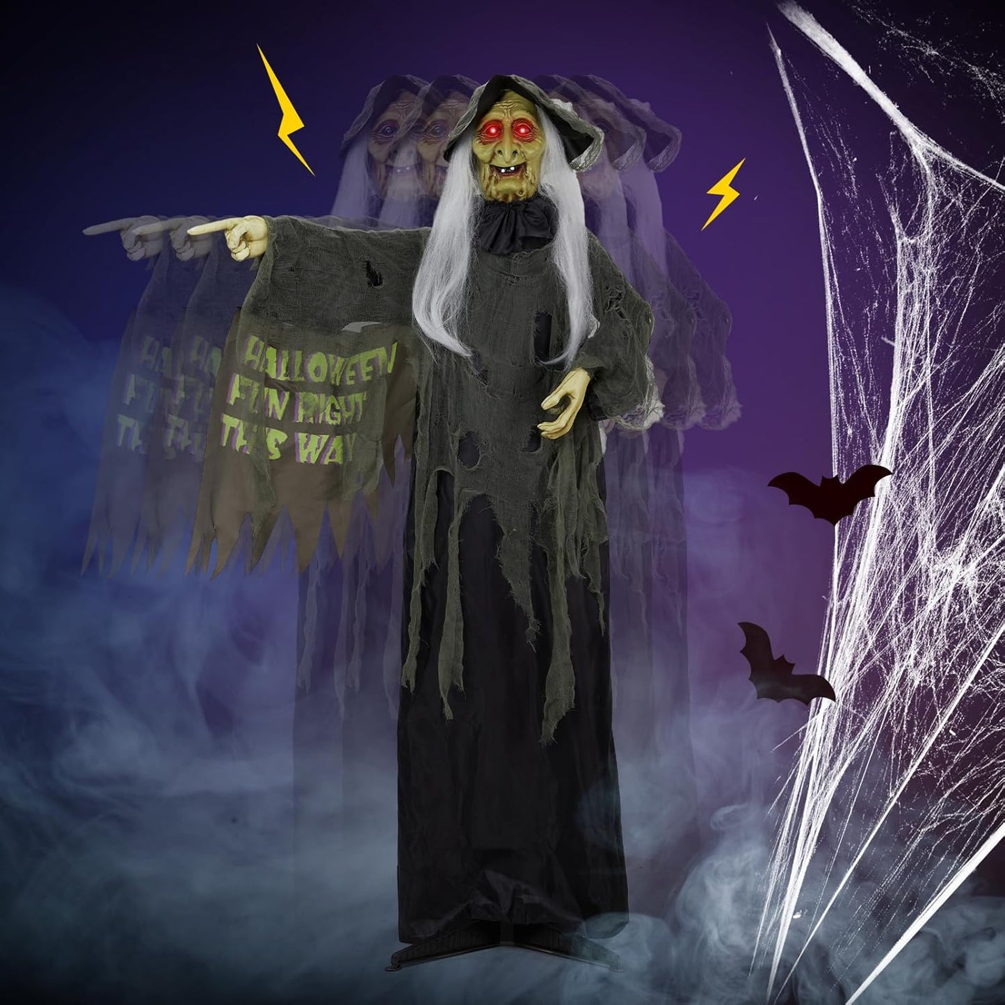 AW Animated Halloween Decorations,Scary Witch,6 FT Life Size Standing Clown,Motion/Sound Activated LED Eyes Creepy Sound,Haunted House Props,Party Outdoor Indoor Lawn Yard Patio 2025