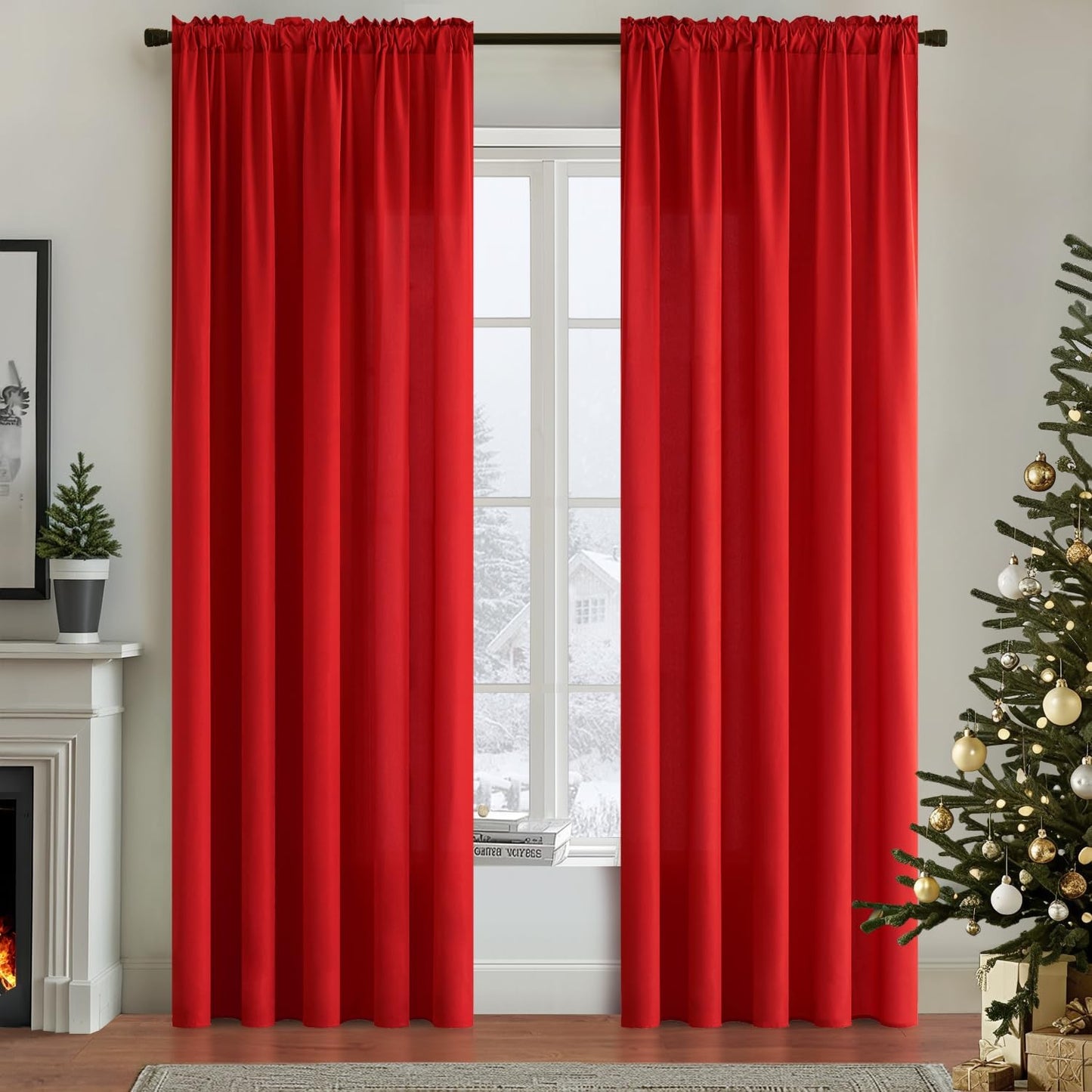 MIULEE Red Privacy Sheer Curtains That Let Light in 72 Inches Long Non-See-Through Semi Sheer Curtain Light Filtering Window Curtains Christmas Drapes for Living Room Bedroom 2 Panels Set 42 X 72