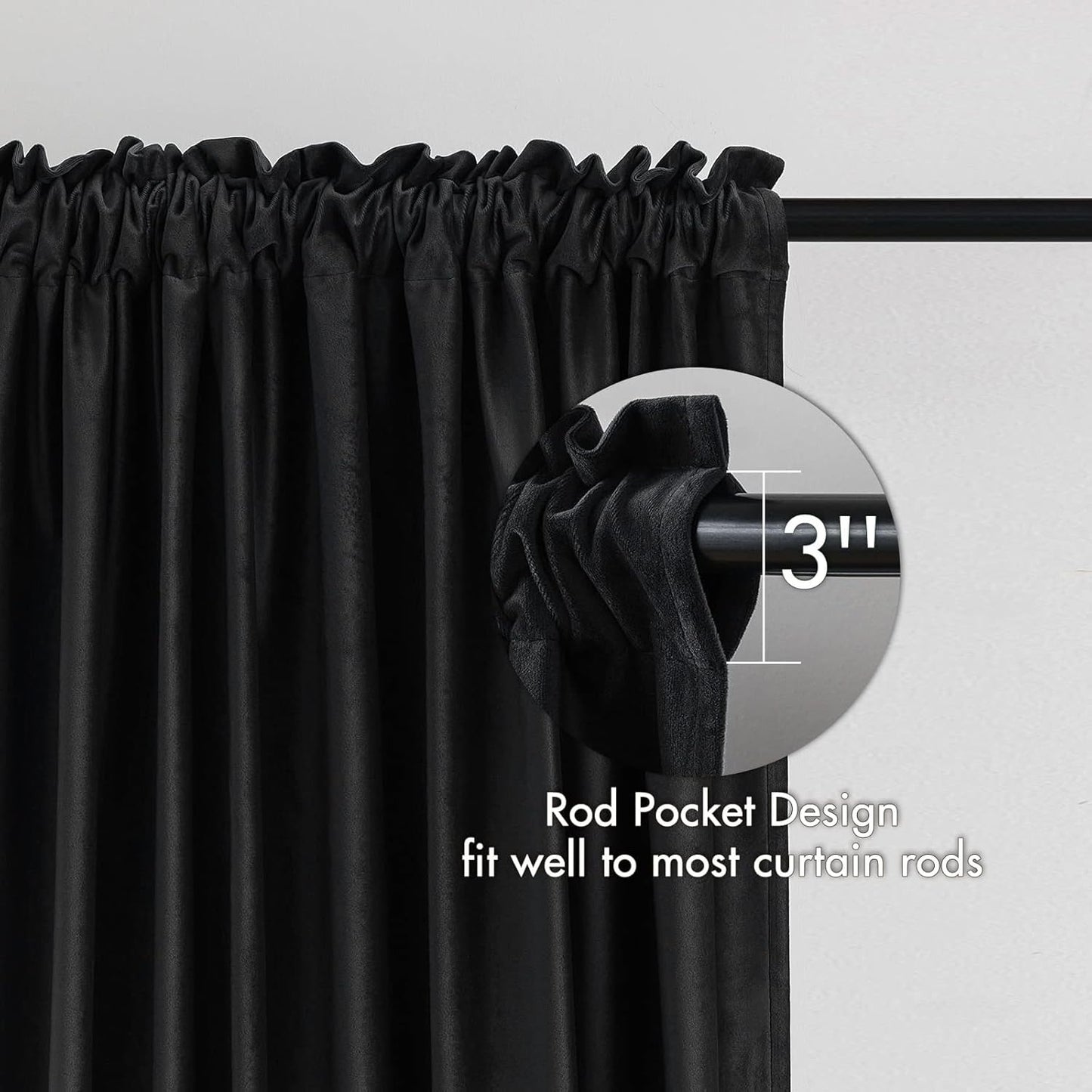 MIULEE Black Velvet Curtains Thermal Insulated Blackout Halloween Curtain Drapes for Bedroom Living Room Darkening 84 Inches Long Curtains Panels Rod Pocket Set of 2