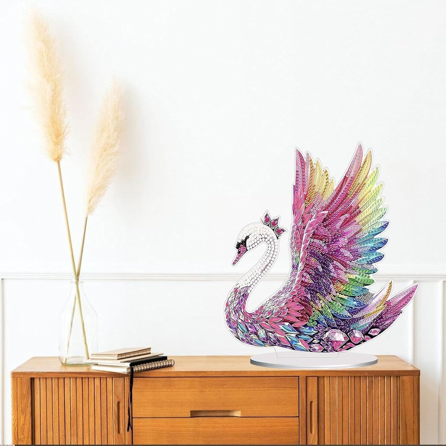 Diamond Painting Kits for Adults Beginners, 5D Full Drill Swan Crystal Art Desktop Ornament, DIY Single Sided Home Office Desk Decor, Creative Craft Gift Set with Tools