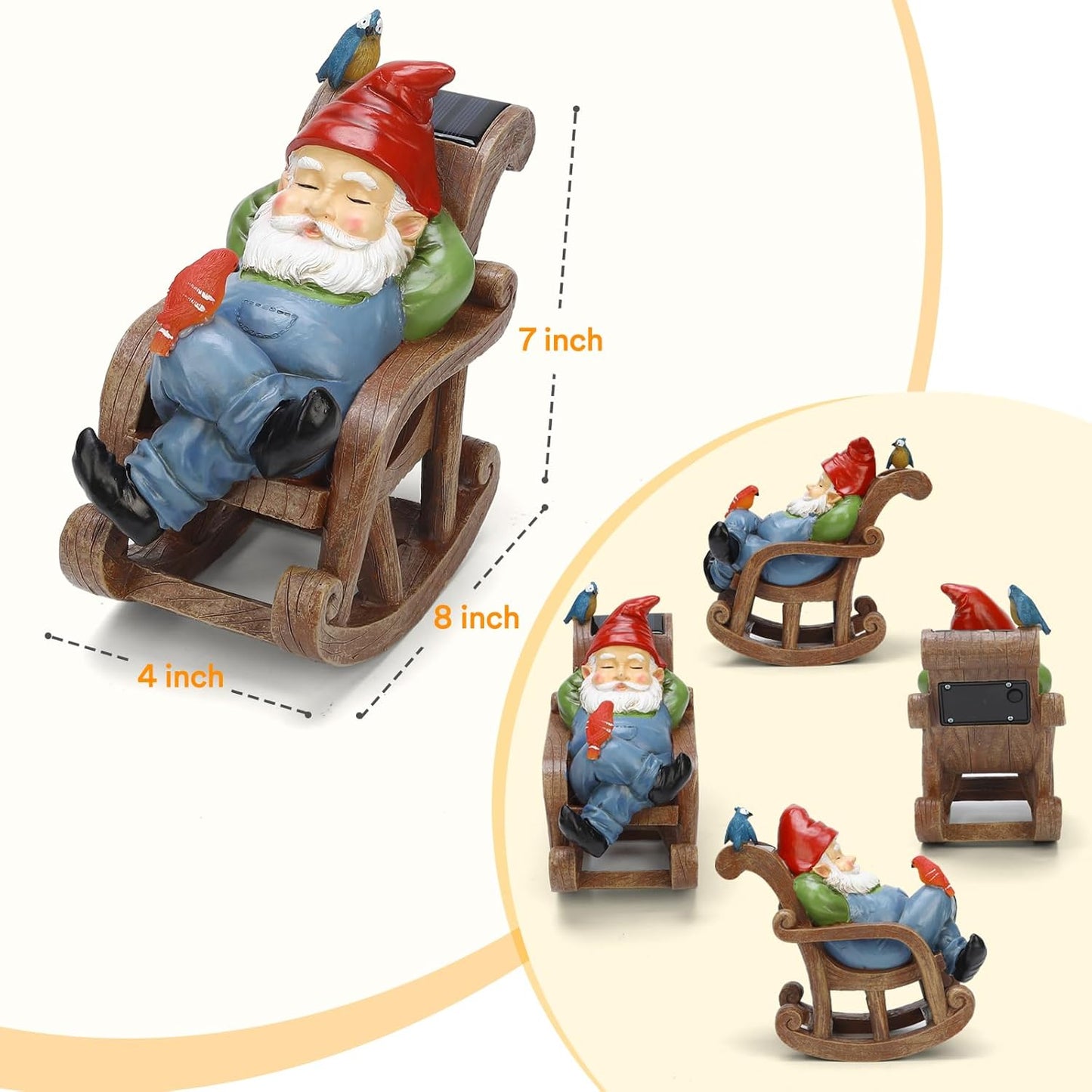 Solar Garden Gnome Statue Outdoor Decor, Patio Gnomes, Outside Yard Sculptures & Statues, Resin Figurines Gift for Women, Mom, Grandma