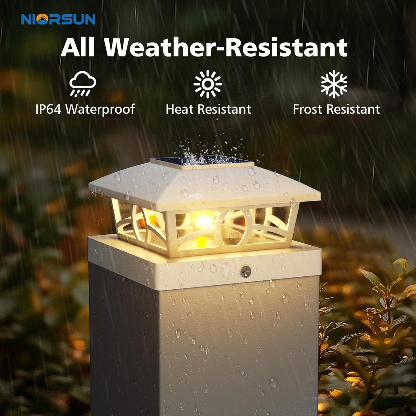 NIORSUN Solar Post Lights Outdoor, Fence Post Solar Lights Warm White Outdoor Waterproof Edison LED Bulbs Garden Patio Fence Deck Decor, 4x4 5x5 Wood Vinyl Post Cap Lights, White 6 Pack