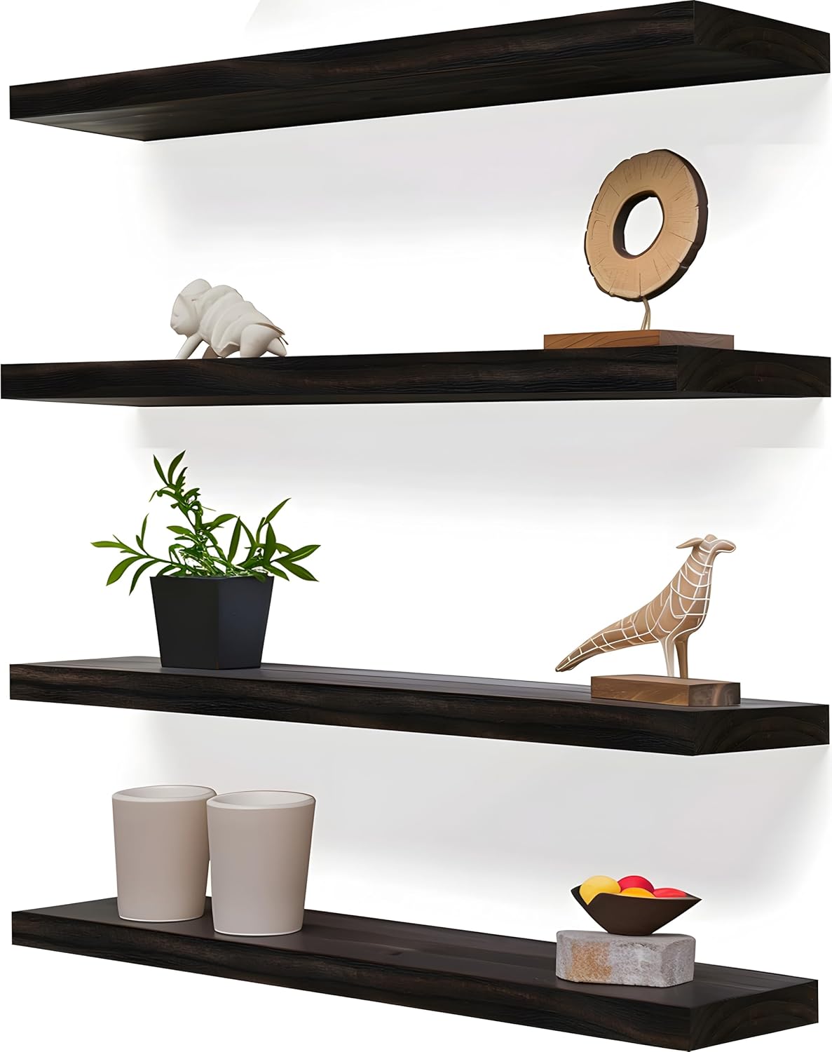24 Inch Floating Shelves for Wall Rustic Brown Wood Wall Shelves for Bedroom Set of 4