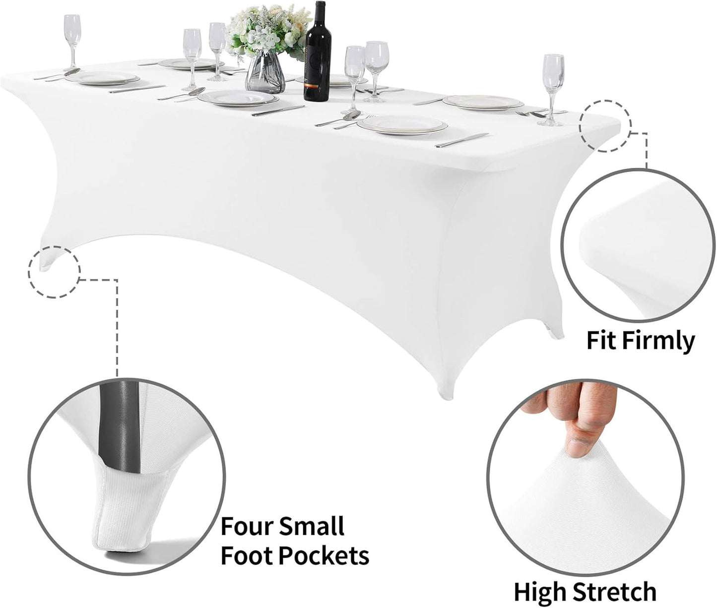 Spandex Table Cover for 8FT or 4ft or 6ft Table Universal Fitted Stretch Tablecloth for Party, Banquet, Wedding and Events-White