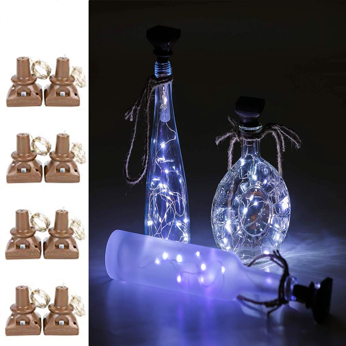 Solar Wine Bottle Lights Outdoor, 20 LED Cork Lights for Wine Bottles Waterproof, Fairy Lights Solar for Wedding Party Garden Patio Decor, Suitable for Most Wine Bottle Mouths-Cool White (8 Pack)
