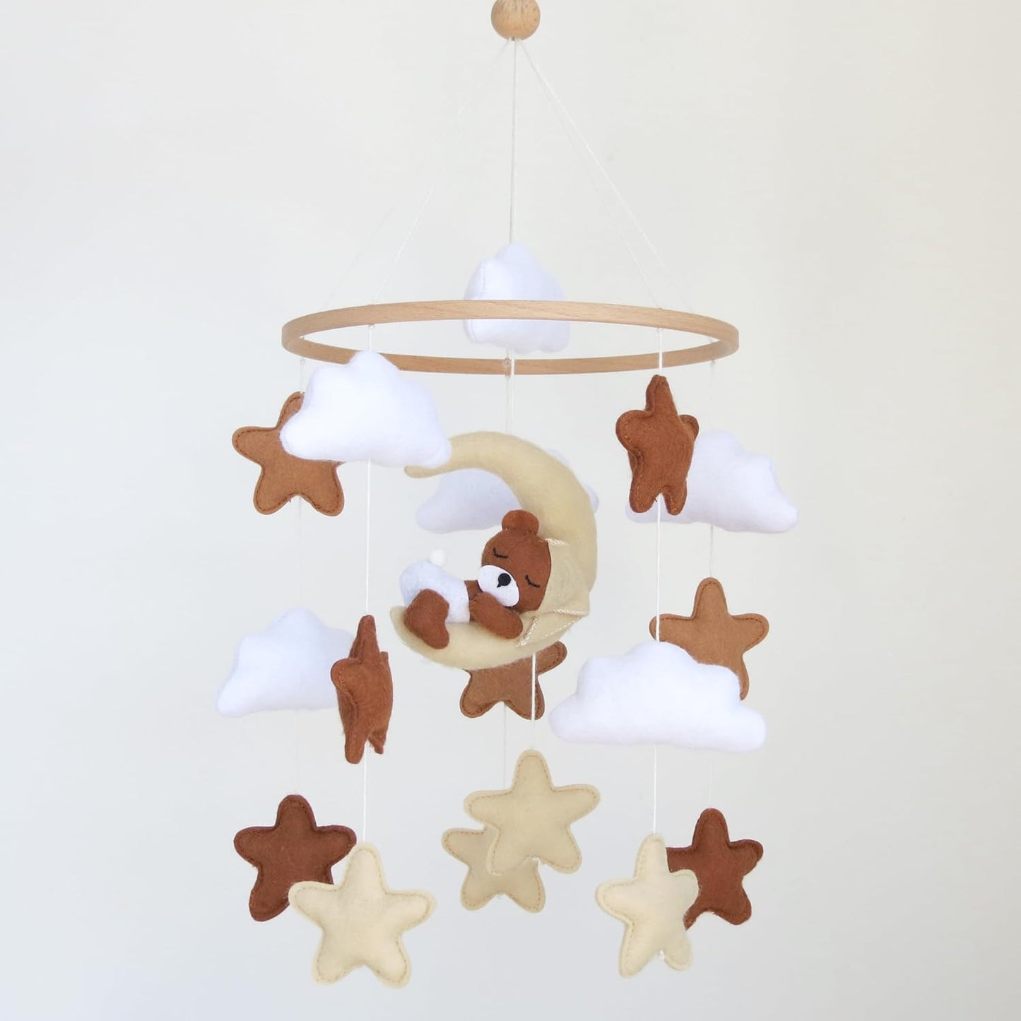 Bear Baby Mobile for Crib Neutral Crib Mobile for Girls Boys Boho Nursery Baby Mobile for Bassinet with Sleeping Bear
