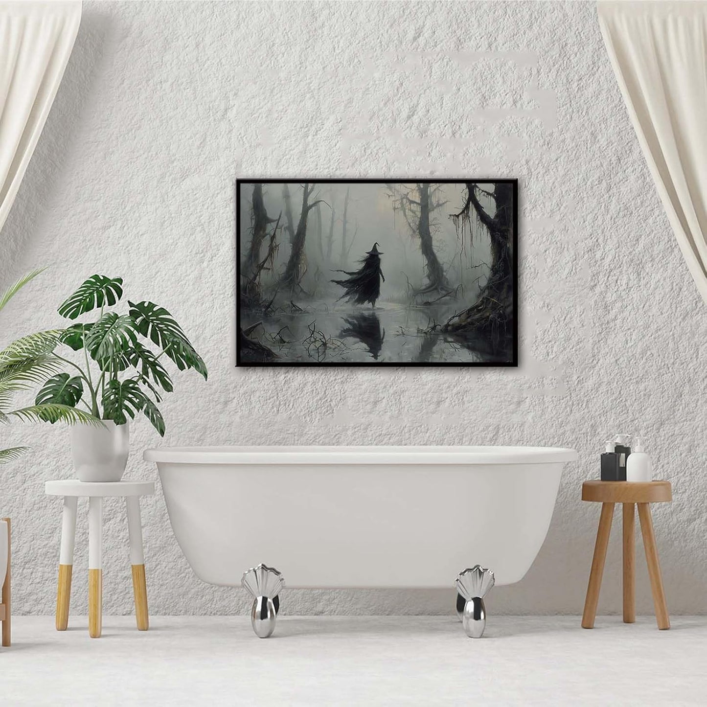 JFHCQJPK Vintage rustic swamp witch poster dark moody wall art gothic horror season halloween print for home decor retro dark moody painting20x30in Metal blackFramed