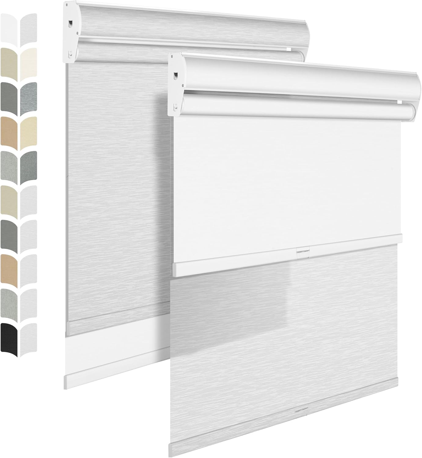 BERISSA Cordless Dual Roller Shades with Cassette Valance,Double Window Shades Blackout and Light Filtering Shades,Day and Night Roller Shades for Home Office Door.Striped Jacquard White.77 W x 44" H