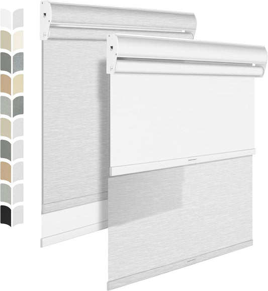 BERISSA Cordless Dual Roller Shades With Cassette Valance, Blackout and Light Filtering, Day and Night for Home Office Door - Striped Jacquard White, 56 W x 64" H
