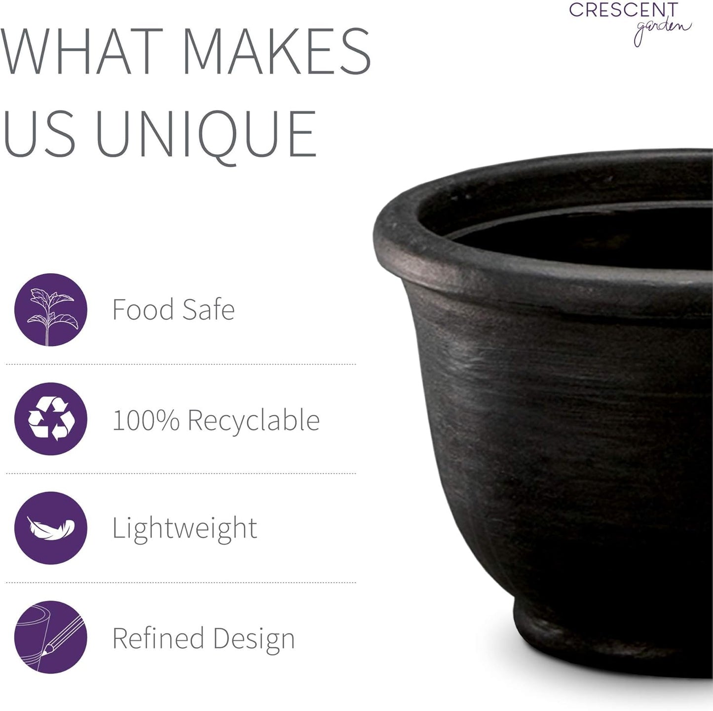 Crescent Garden Agave Planter, Charming Old-World Plant Pot, 18-Inch (Caviar Black)