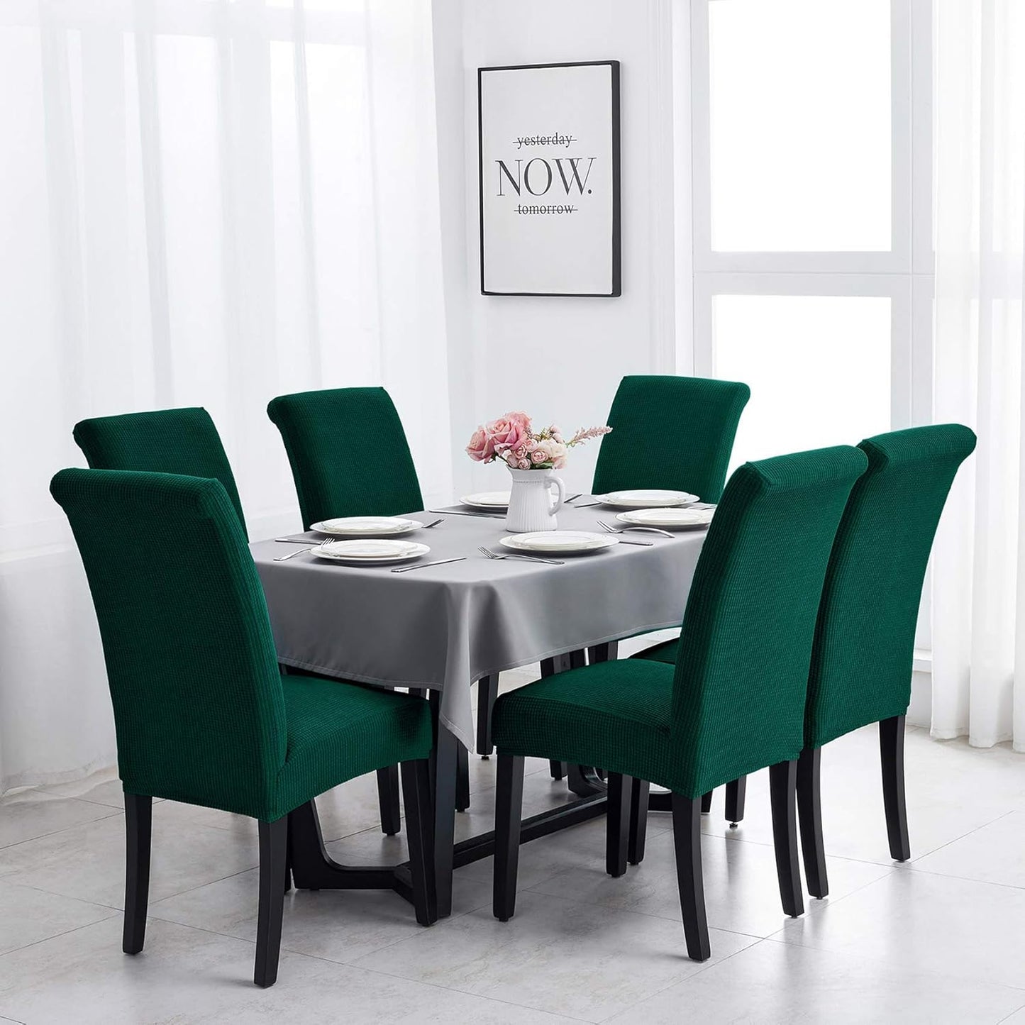 Joccun Chair Covers for Dining Room Set of 6, Dining Chair Slipcovers Stretch Dining Room Chair Covers Seat Protector,Washable Parsons Chair Cover for Home,Hotel,Banquet(Hunter,6 Pack)