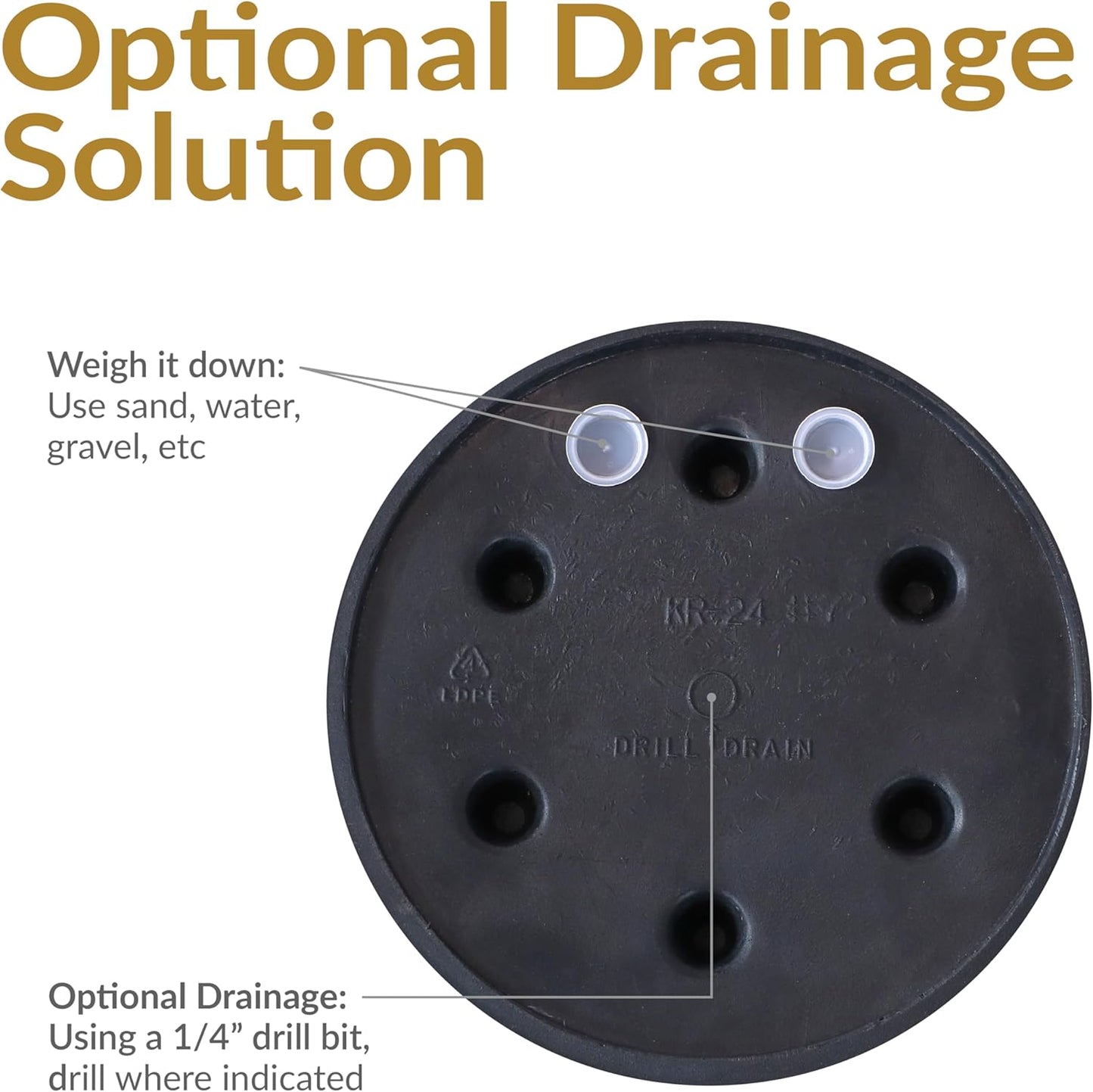 Sunnydaze 24-Inch Anjelica Large Plastic Pot for Plants - Outdoor Polyresin Round Planter with Drillable Drainage Holes - Sable - 4pk