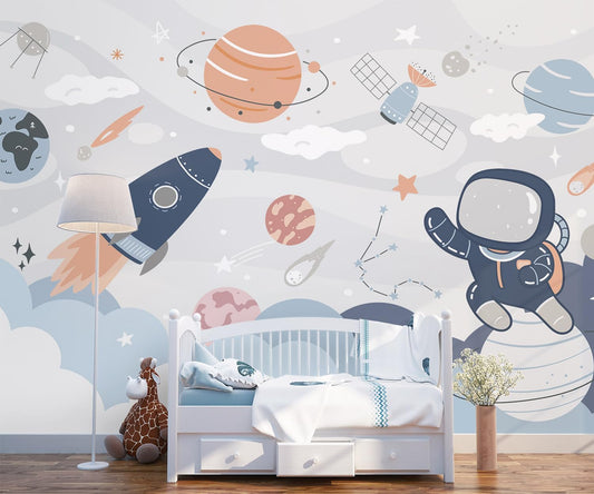 -Nursery Cartoon Space Planet boy Children's Room Wallpaper XT12 M 140" x 91"