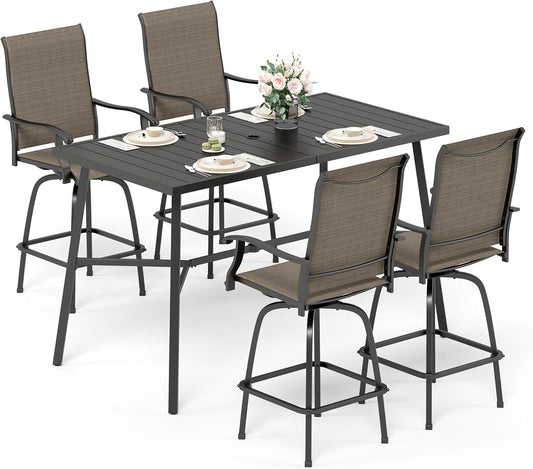 Sophia & William Outdoor Bar Set, Patio Bar Table and Chairs Set, Bar Height Patio Set - 4 x Swivel Bar Chairs(Brown), 1 x Rectangular Bar Table(Black)